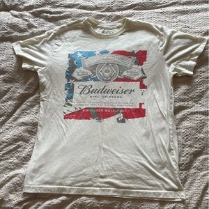Budweiser White Tee with Red and Blue Americana Graphic
